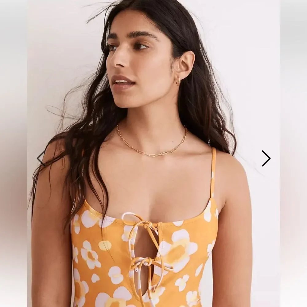 Madewell Second Wave Tie-Front One-Piece Swimsuit in Watercolor Floral - Picture 3 of 6
